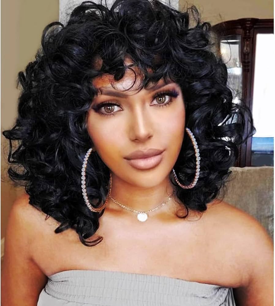 Curly Bob Wig Hair Extensions. Curly Hair Wigs For Women Natural Black